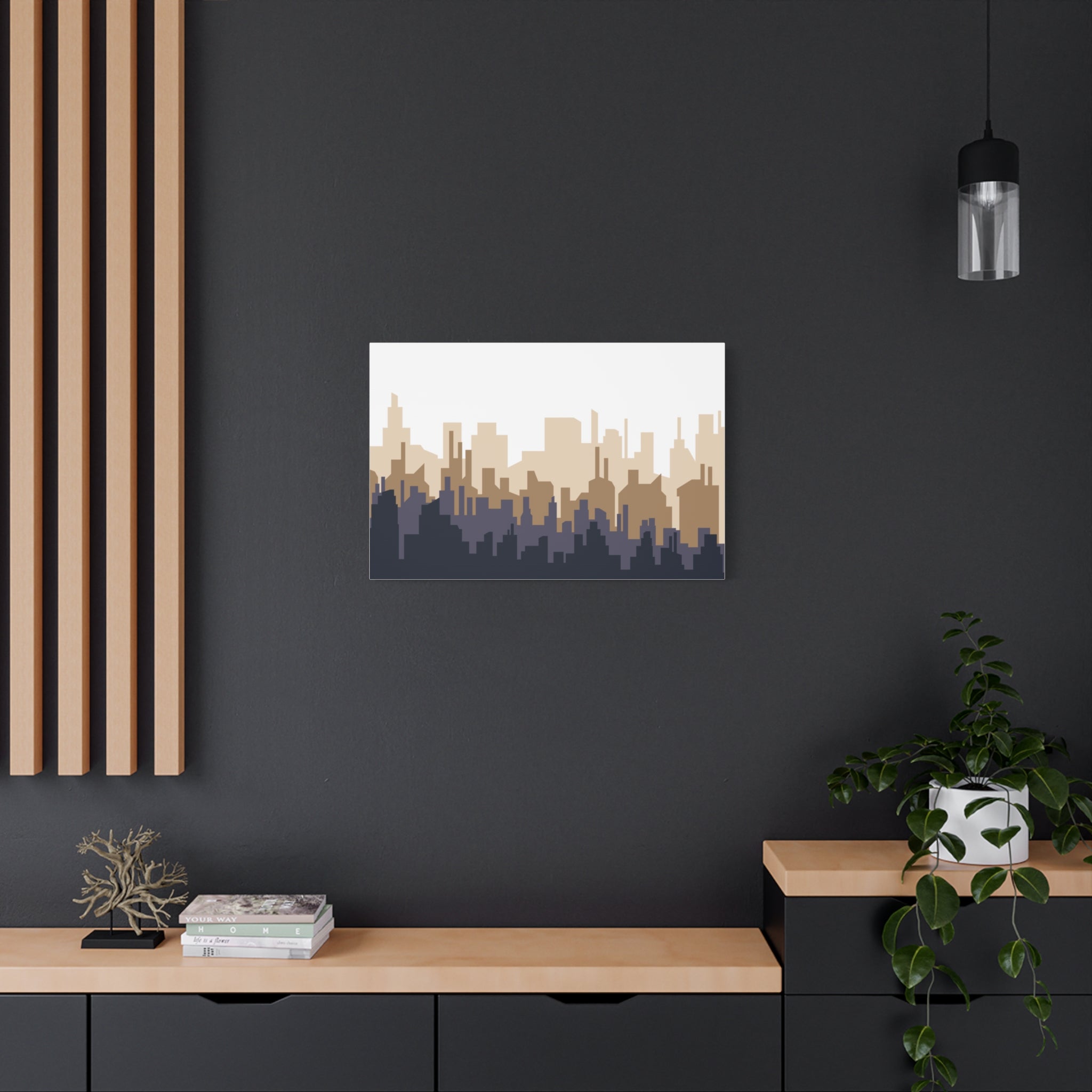Neutral City Skyline Matte Canvas Wall Art — Minimalist Urban Home Decor