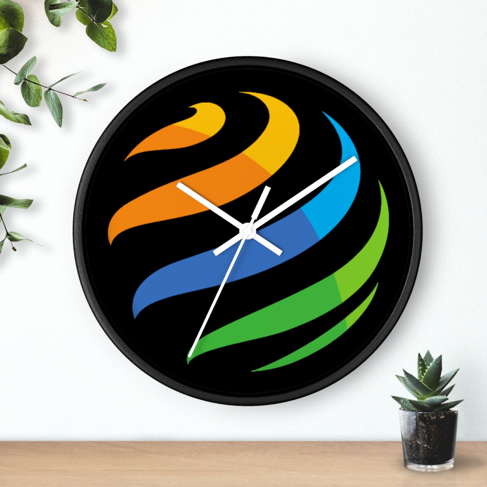 Modern Rainbow Swirl Wall Clock — Colorful Abstract Home Decor