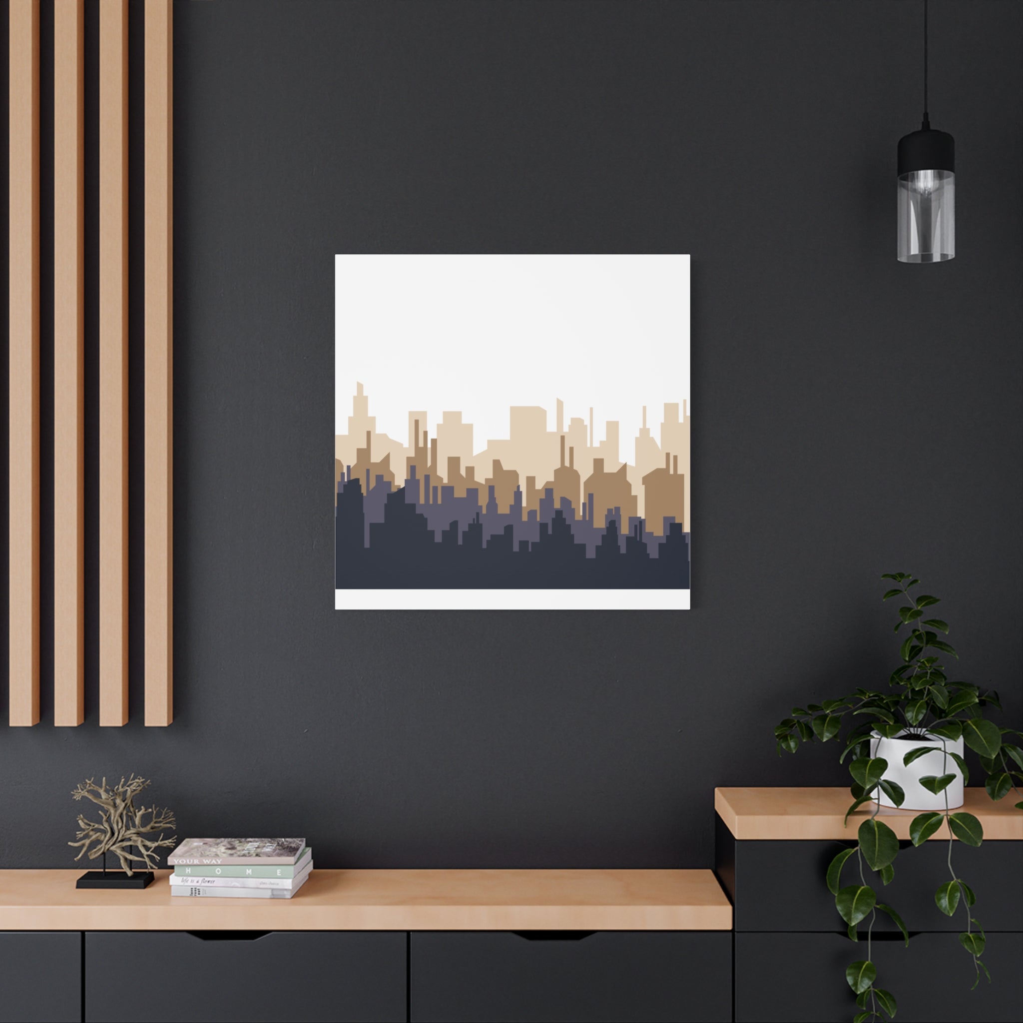 Neutral City Skyline Matte Canvas Wall Art — Minimalist Urban Home Decor