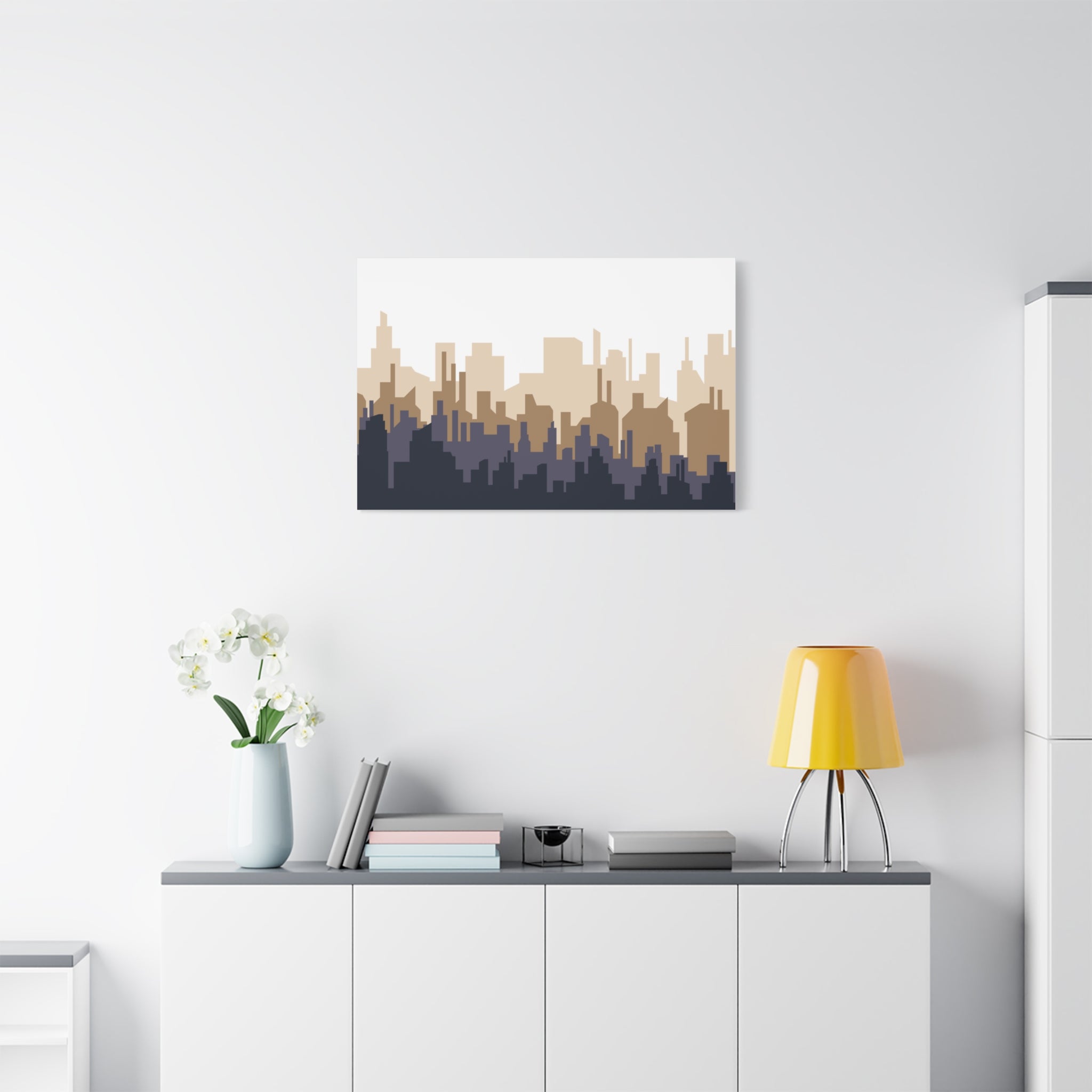 Neutral City Skyline Matte Canvas Wall Art — Minimalist Urban Home Decor