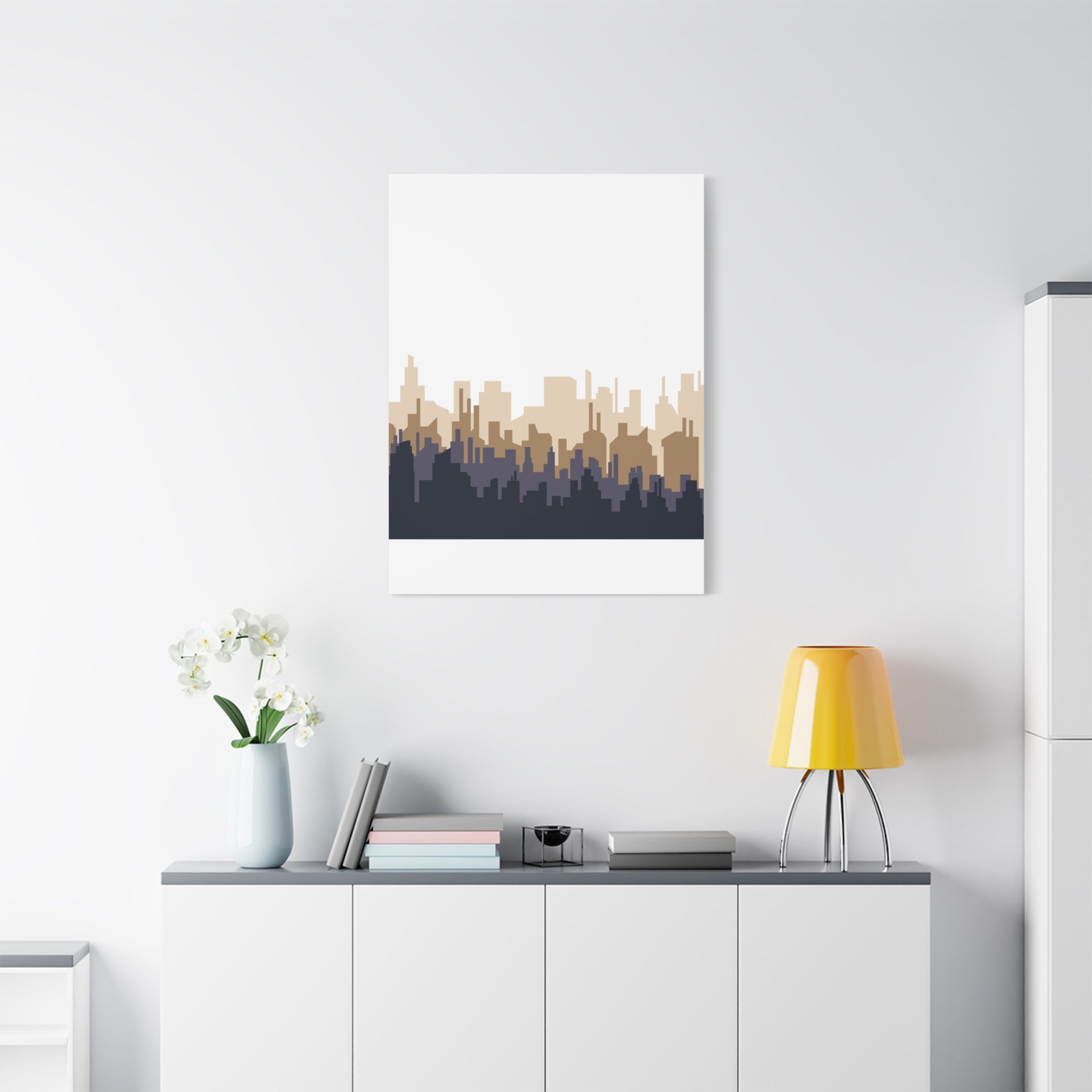 Neutral City Skyline Matte Canvas Wall Art — Minimalist Urban Home Decor