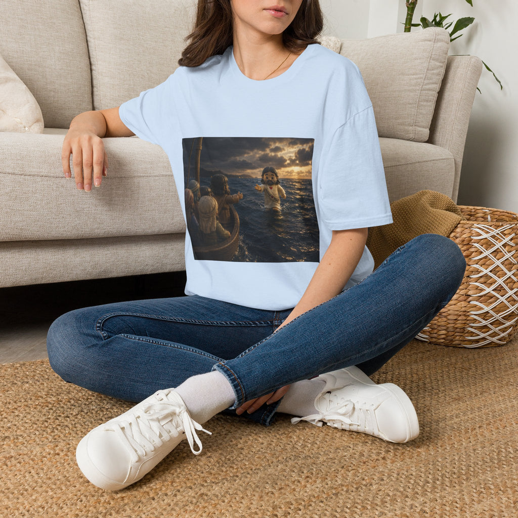 Tiny Jesus Walking on Water T-Shirt — Inspirational Biblical Faith Tee