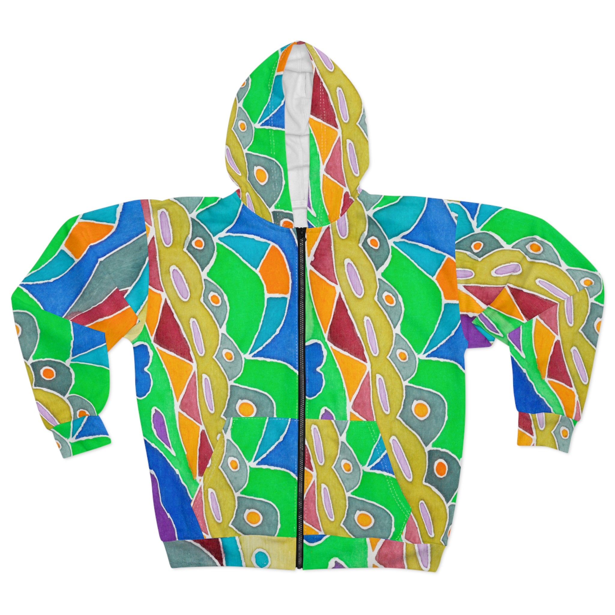 Colorful Unisex Zip Hoodie, Artistic AOP Zip-Up, Cozy Layer for Every Season, Perfect Gift for Art Lovers, Stylish & Comfortable
