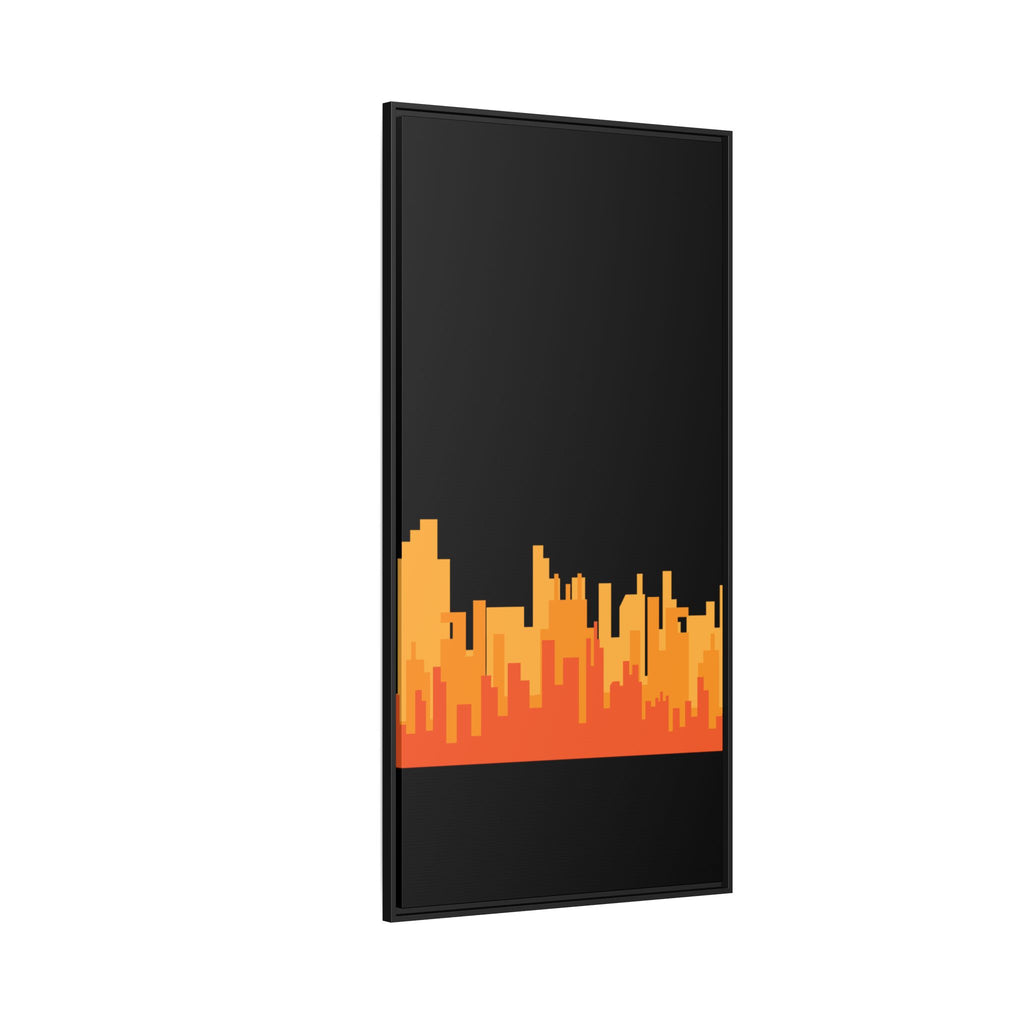 City Skyline Matte Canvas Print — Modern Pixelated Orange Urban Art (Framed)