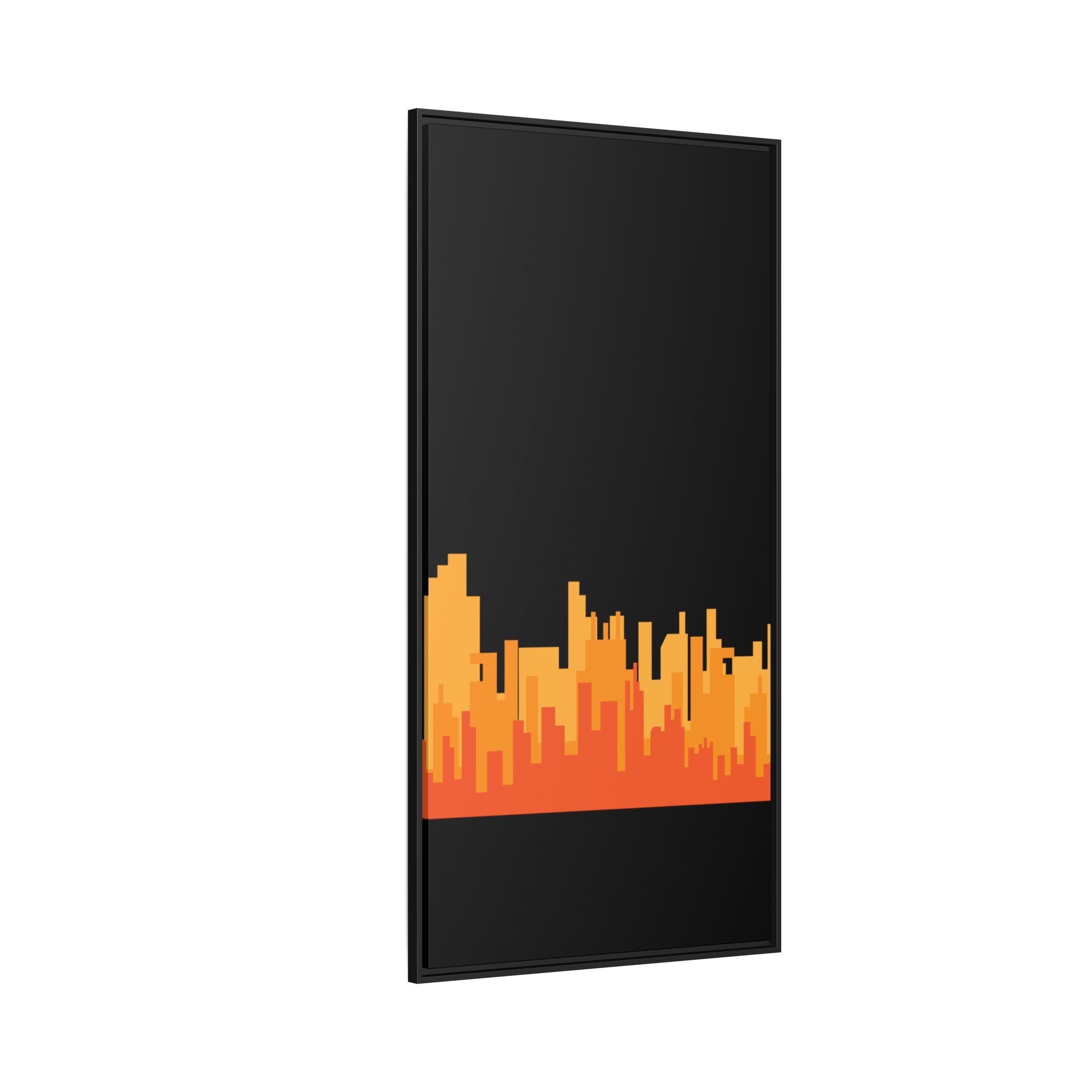 City Skyline Matte Canvas Print — Modern Pixelated Orange Urban Art (Framed)