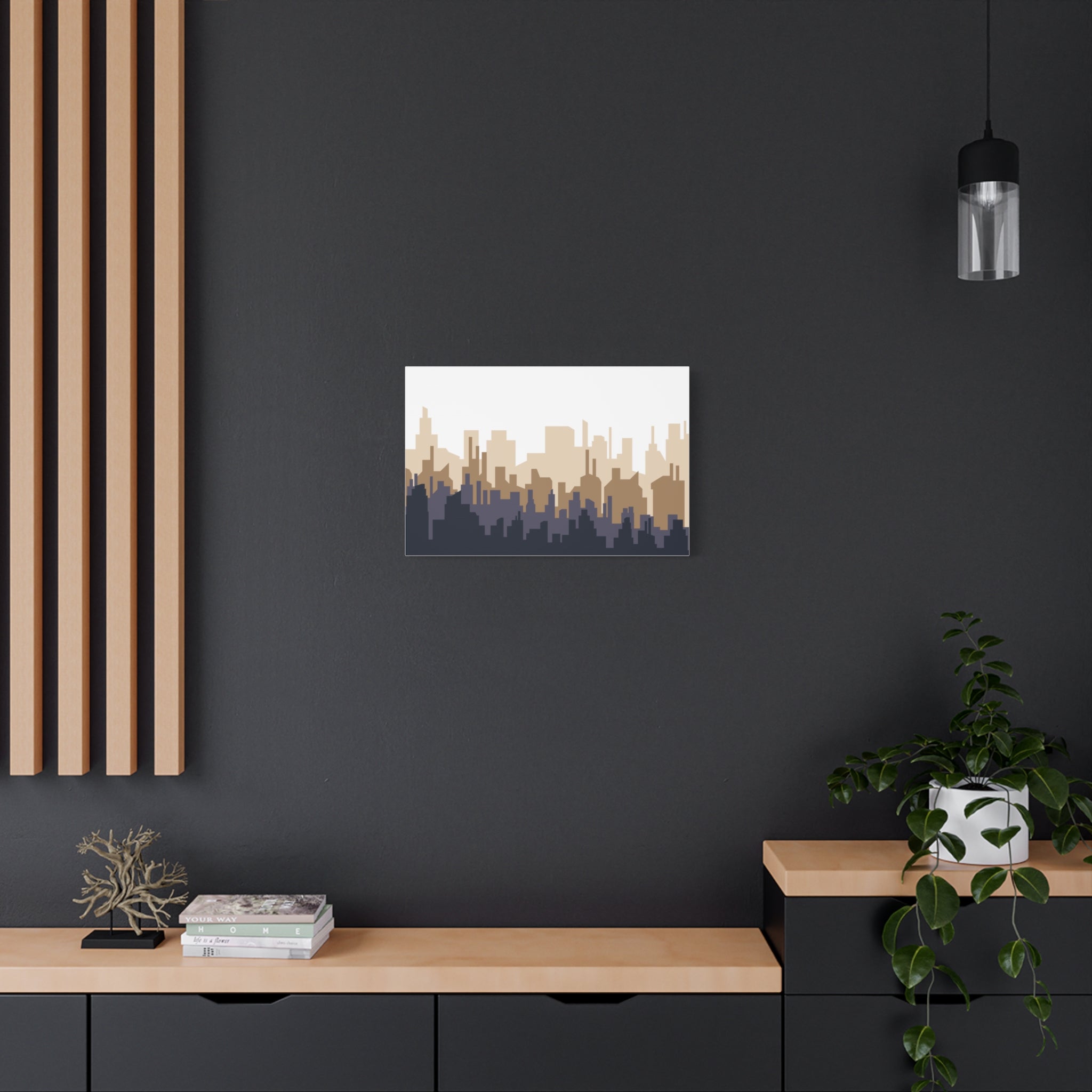 Neutral City Skyline Matte Canvas Wall Art — Minimalist Urban Home Decor