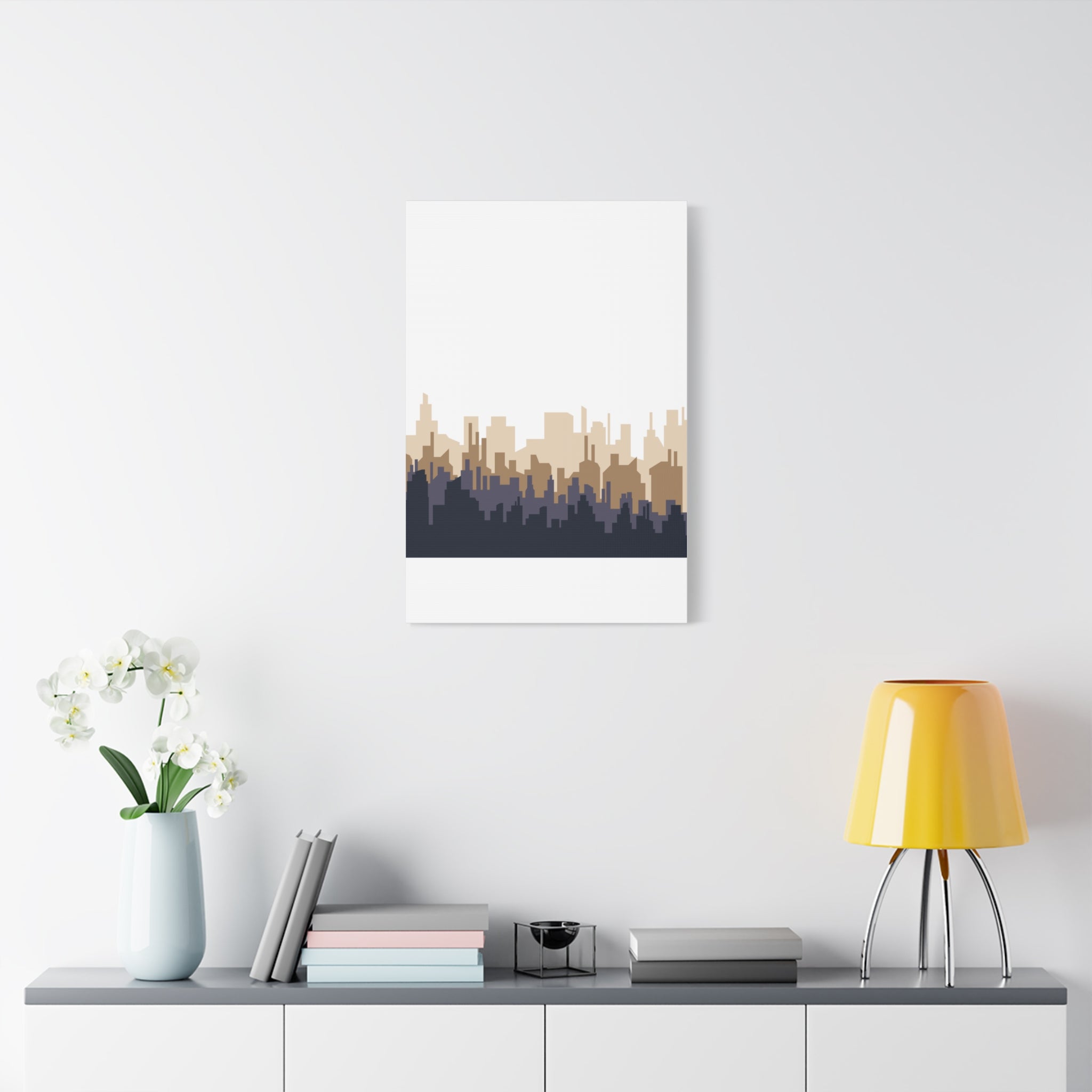 Neutral City Skyline Matte Canvas Wall Art — Minimalist Urban Home Decor